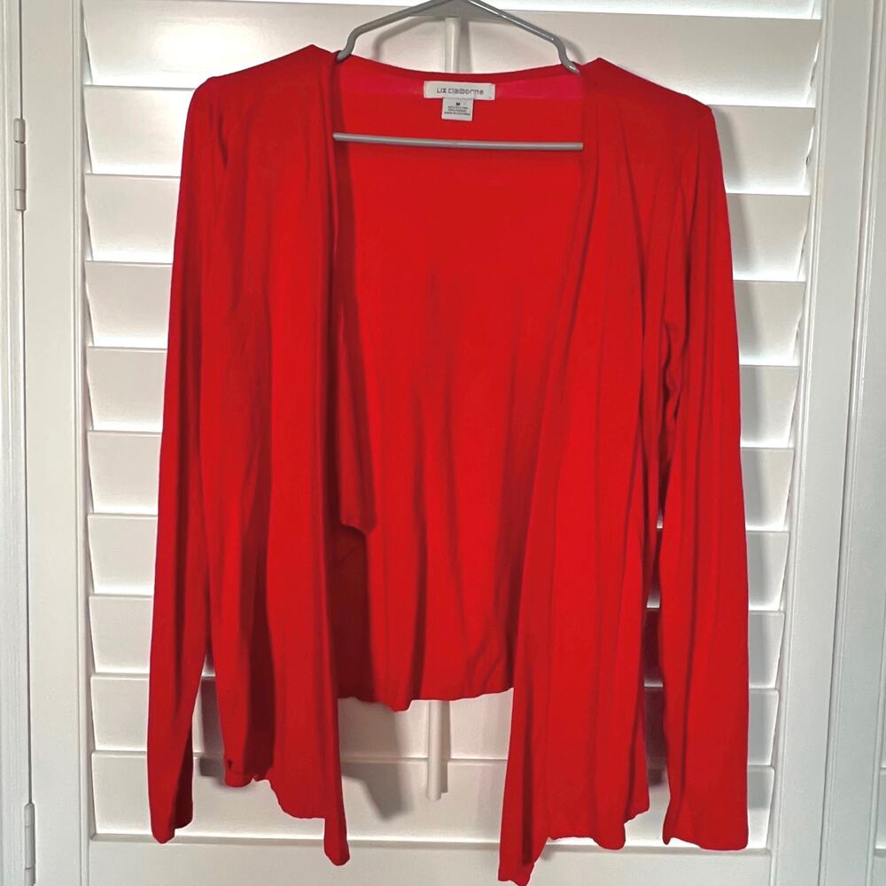 Women's Open Front Red Sweater Size Medium Liz Claiborne